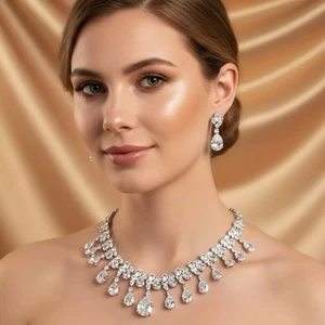 Swarovski Zirkonia Braut Halskette und Ohrringe Set - Bild 1 von 3