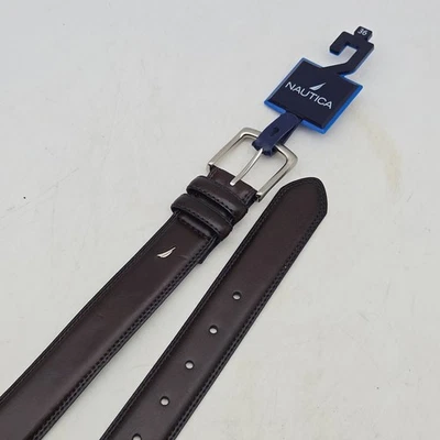Nautica Belt Brown Syn Leather Mens 36 Nickel Buckle New - Image 1 of 4