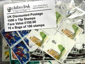 GB Rabatt Porto 1000 x 15p gültige Briefmarken Nennwert 150£ - Bild 1 von 1