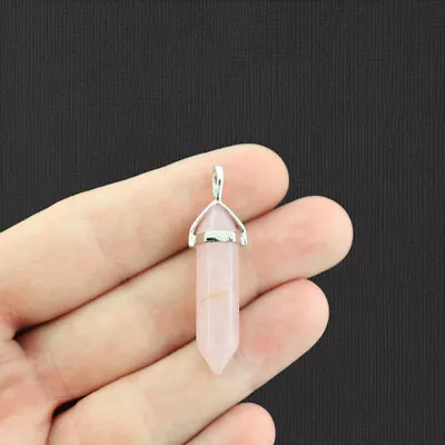 Натуральный розовый кварц драгоценный камень кристалл точка подвеска - GEM047 - Изображение 1 из 2