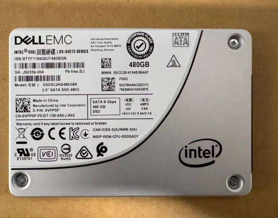 New DELL EMC Intel D3-S4510 480GB 6Gb/s 2.5" SATA III SSD SSDSC2KB480G8R - Bild 1 von 1