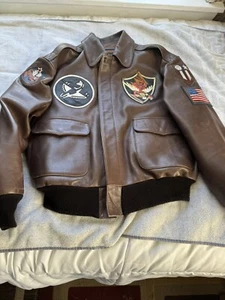 A2 FLIGHT JACKET LEGENDARY 42 BLOOD CHIT SQUADRON PATCHES HORSE HIDE BOMBER - Picture 1 of 18