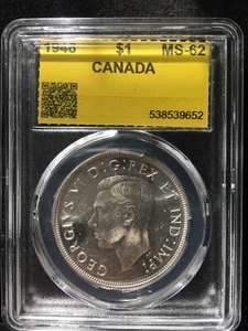 1946  Coin Mart (CMG) Graded Canadian Silver Dollar **MS-62** #652 - Picture 1 of 6