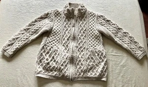 Aran Mor Damen LRG 100 % Merinowolle Zopfmuster Reißverschluss Pullover Cardigan Irland - Bild 1 von 15