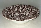 Crownford CALICO BROWN Porcelain White Flowers Brown Background ROUND VEG BOWL