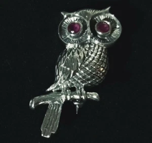 Quality Sterling Silver Vintage style Ruby wise old owl bird brooch pin brownies - Picture 1 of 6