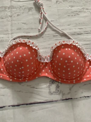 Victoria’s Secret 34C Flirt Bandeau Volantes Halter Bikini Top de Natación Lunares Foto 1 de 4