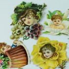 Lot Of Victorian Die-Cuts Flower Heads Children Grapes Adorable! Ct166