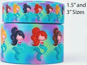 1.5" Wide Mermaid Babies Printed Grosgrain Cheer Bow Ribbon - Picture 1 of 1