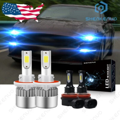 4Pc Ice Blue LED Headlight High/Low + Fog Light Bulbs For Ford Mustang 2005-2012 - Image 1 of 4