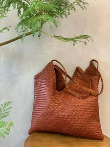 Große Italy Leder geflochten Hobo Beuteltasche Tasche, Vollnarbenleder Triple Bambus B - Bild 1 von 17
