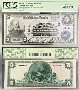 1902 Fr 590 DB $5 Charter #924 Bank Note - Metacomet National Bank Fall River MA - Picture 1 of 7
