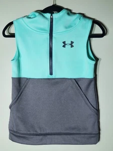 Under Armor Cold Gear Gray Green Pullover Vest Hooded Sleeveless 1/4 Zip Youth M - Picture 1 of 7