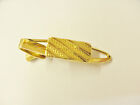 Vintage Gold Tone Tie Clip With A Rectangle Striped Design