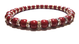 Bracciale pasta di Corallo rosso della Sardegna tondo mm06 braccialetto strass - Imagen 1 de 12
