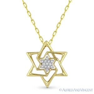 Collar judaico colgante estrella de diamante de David Magen de 0,04 quilates en oro amarillo 14k - Imagen 1 de 2