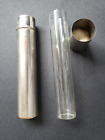 Vintage Cigar Tube Travel Holder, Metal with Glass Liner 5 & 1/2 inches