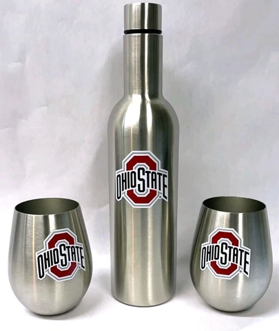 Ohio State Buckeyes 28 oz. Stainless Steel Bottle W 2 - 12oz. Tumblers Set Cover