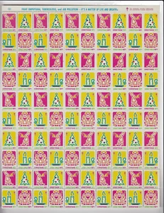 Hoja completa de sellos de Navidad 1971 Estados Unidos árbol de velas ángel - Imagen 1 de 2