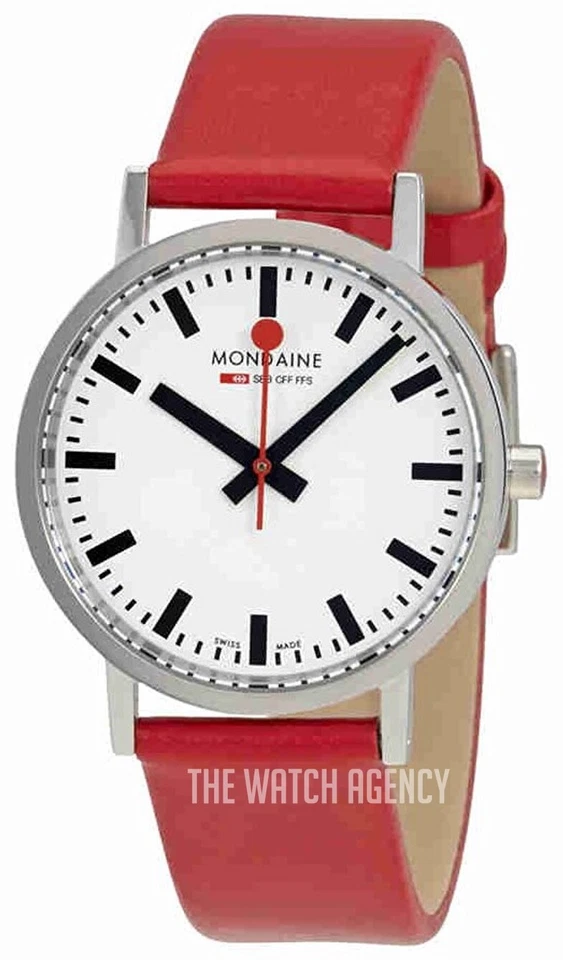 Reloj Mondaine EVO Zafiro 36mm Oficial Ferrocarriles Suizos Correa Roja Cuero Foto 1 de 1