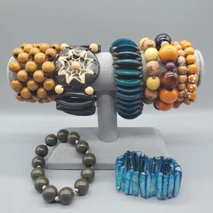 Set (9) Armbänder bunte Holzmuschel verschiedene Stile böhmische Natur inspiriert - Bild 1 von 6