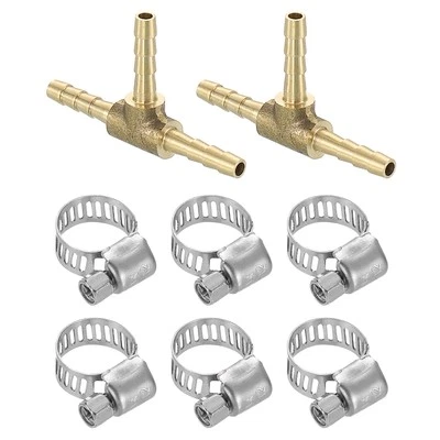 2pcs Brass Hose Barb Fittings, 3-Way Tee 1/8" x 1/8" x 1/8" Barbed - Image 1 of 4