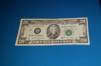 $20 Twenty Dollar Bill Federal Reserve Note 1990 New York B 26117961 N - Image 1 of 4