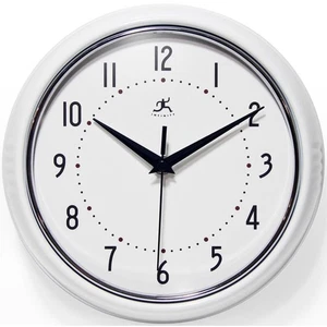 Wall Clock Retro 9.5" Round White Metal Glass Cover Quartz Movement Non-Ticking - Picture 1 of 8