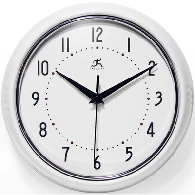 Wall Clock Retro 9.5" Round White Metal Glass Cover Quartz Movement Non-Ticking - Image 1 of 4