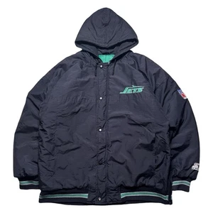 Vintage Starter NFL New York Jets Puffer Jacket Full Zip Black Green L - Picture 1 of 8