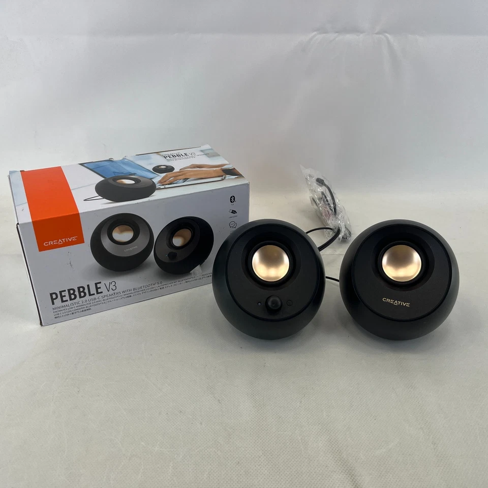 Creative Pebble V3 Minimalistic USB-C Powered Bluetooth Desktop Speakers Black - Image 1 of 4