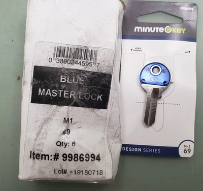 New Genuine Minute Key 9986994 Blue #69 Brass Padlock Key Blank - Image 1 of 4