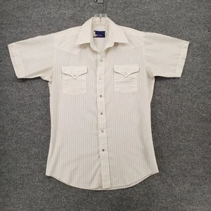VINTAGE Panhandle Slim Button Up Shirt Mens 15.5 White Pearl Snap Stripe Western - Picture 1 of 14