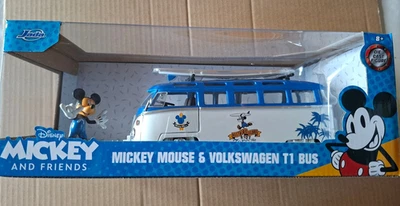 Jada 1/24 1962 Volkswagen T1 Bus & Disney Topolino Figura Bianco Blu (ET) - Immagine 1 di 4