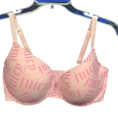 Sujetador Juicy Couture para mujer 40D rosa estampado de logotipo con aros acolchado push up Foto 1 de 4