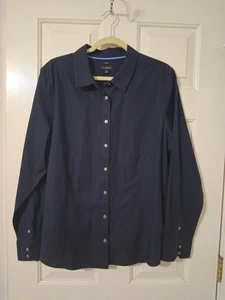 TALBOTS Women's SZ 18 non-iron Navy Blue LS Button-up Shirt Cotton/Spandex - Picture 1 of 5