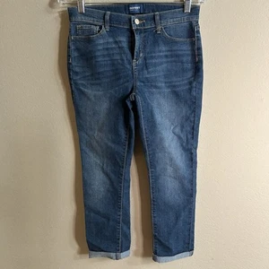 Old Navy Girls Blue Capri Skinny Ankle Cuffed Jeans Size 16 Adjustable Waist - Picture 1 of 5