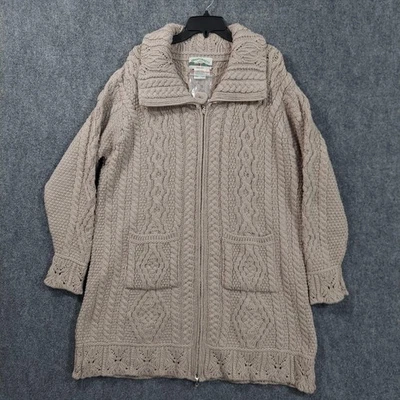 Suéter Aran Crafts Mujer XXL Cremallera Cárdigan Lana Merino Cable Hecho en Irlanda Foto 1 de 4