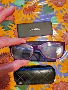 VINTAGE CHANEL GLASSES 3288 Q PURPLE FRAME QUILTED BLUE ARMS PRESCRPTION CASE + - Picture 1 of 14