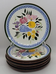 Set of 6 Stangl FRUIT & FLOWERS 8 1/8" Hand Painted SALAD Plates, USA, Vintage - Picture 1 of 8