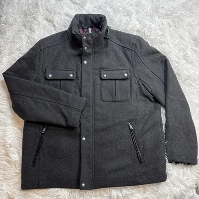COLE HAAN Wool Over Coat Jacket Men’s XL Quilted Lining Caramel Dark Gray Winter - Image 1 of 4