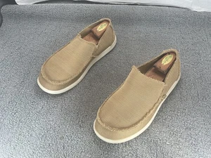 CROCS Shoes Men’s 12 Santa Cruz Frayed Tan Canvas Slip On Loafers 206074 - Picture 1 of 8