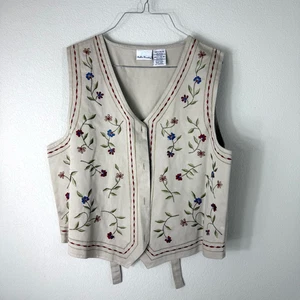 Bobbie Brooks Womens Size Large 12-14 Beige Floral Embroidered Button Vest - Picture 1 of 18