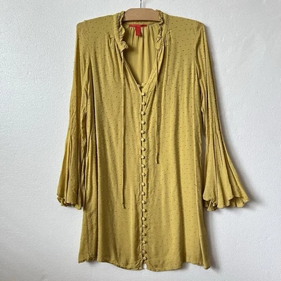 Vestido Chelsea & Violeta Mujer L Punto Suizo Manga Larga Campana Abotonada Mostaza Foto 1 de 4