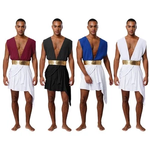 Costumi Uomo Romano Antico Greco Scollo a V Toga Spettacolo di scena Abito Fantasia - Foto 1 di 59