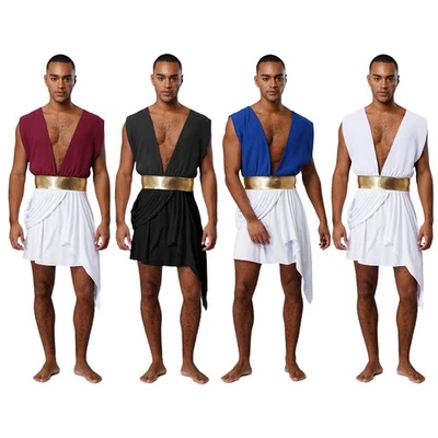 Sexy Men Halloween Role-Playing Toga Ancient Greek Deep V-Neck Asymmetrical Robe - Image 1 of 3