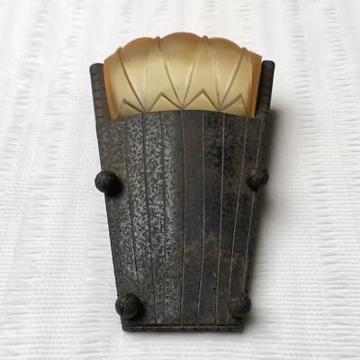 ANTIGUO FRANCÉS ART DECO CESTA DE HIERRO FORJADO LÁMPARA DE PARED PANTALLA ANTIDESLIZANTE DE VIDRIO Foto 1 de 4