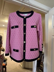 Worth New York Pink Navy White Dress Up Sweater Top Size Large - Picture 1 of 5