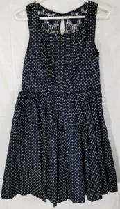 Aryeh Women's Dress Retro Navy Blue Dress Lace Back Cotton Size M Side Zip Lined - Picture 1 of 7