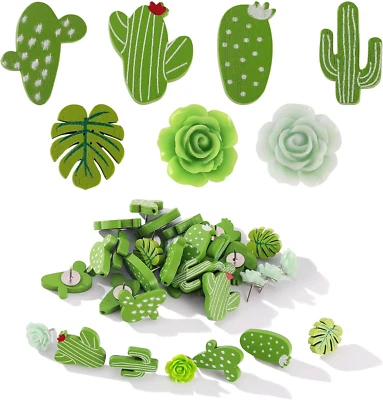 60 PCS Decorative Push Pins Set, Cactus Palm Leaf Camellia Rose Thumb Tack Decor - Image 1 of 4
